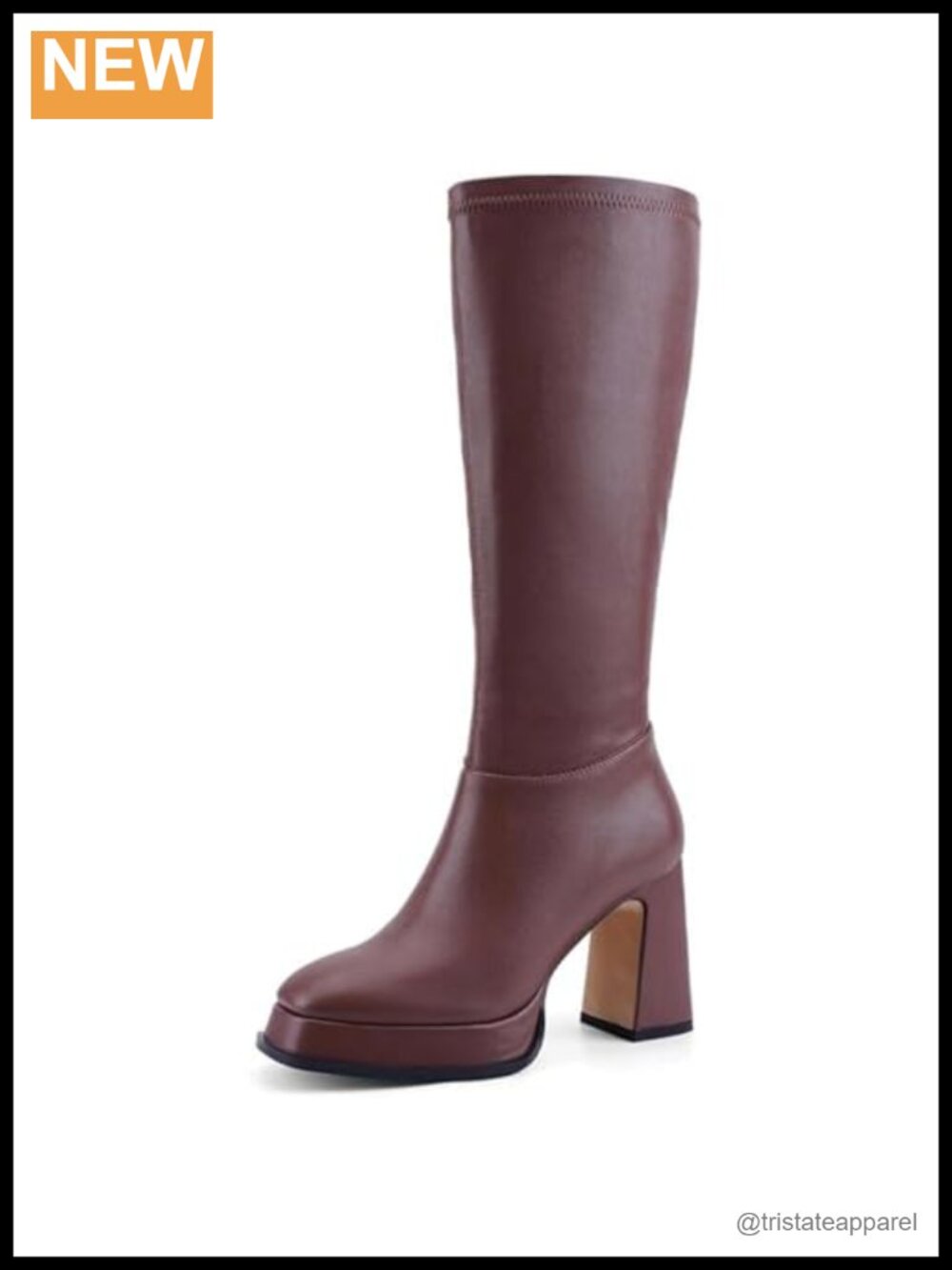 Knee High Platform Gogo Boots Chunky Block Heel Square Toe Side Zipper